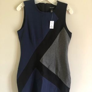 Black, gray & navy color block cocktail dress